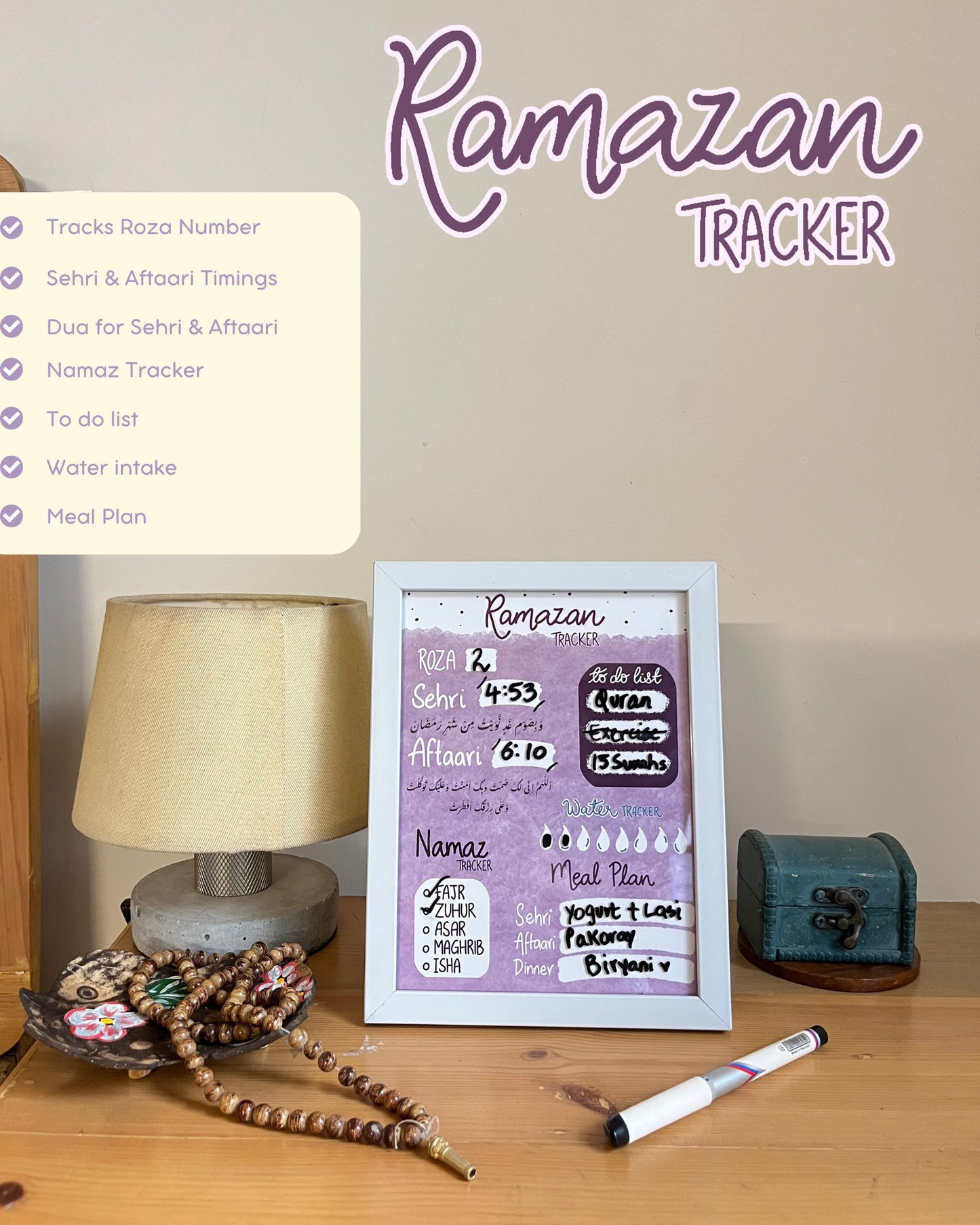 Ramazan Tracker with Erasable Marker