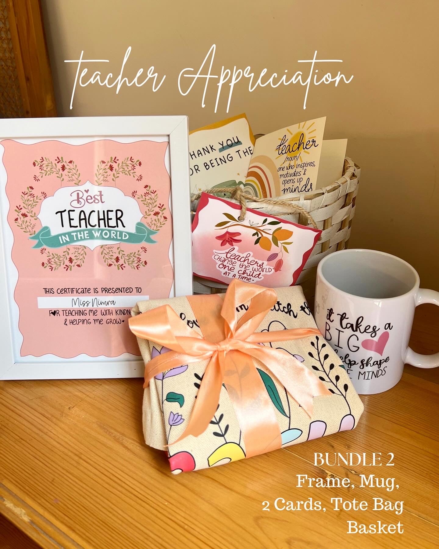 Teacher's Deluxe Basket: Frame + Mug + Tote bag + 2 Cards